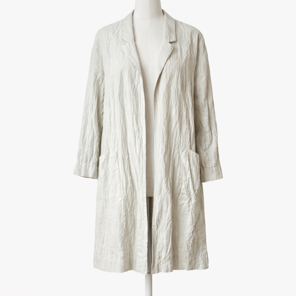 Eileen Fisher Crinkle Cotton Blend Longline Blazer Jacket Textured M